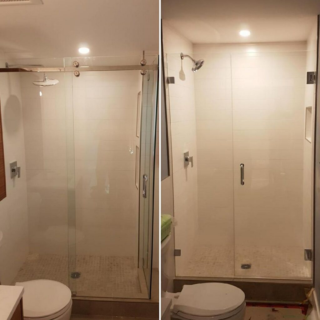before after burnaby shower glass installation