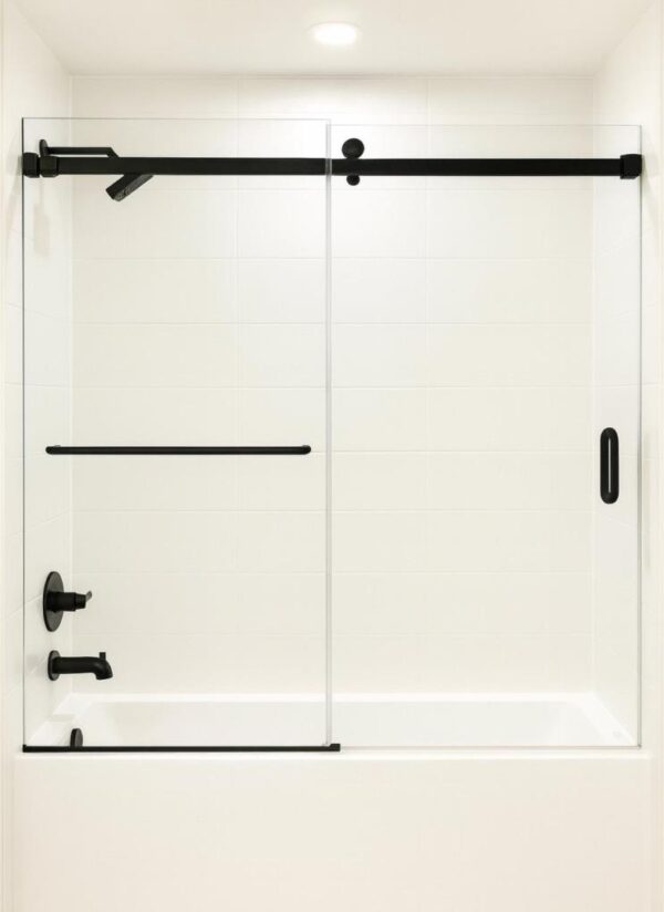 Sliding Door Shower Glass on Bathtub with Black color hardware