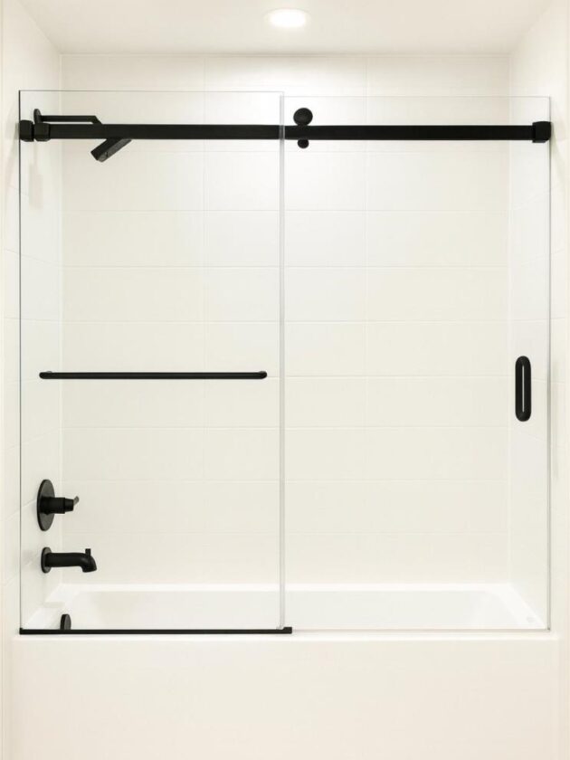 Sliding Door Shower Glass on Bathtub with Black color hardware