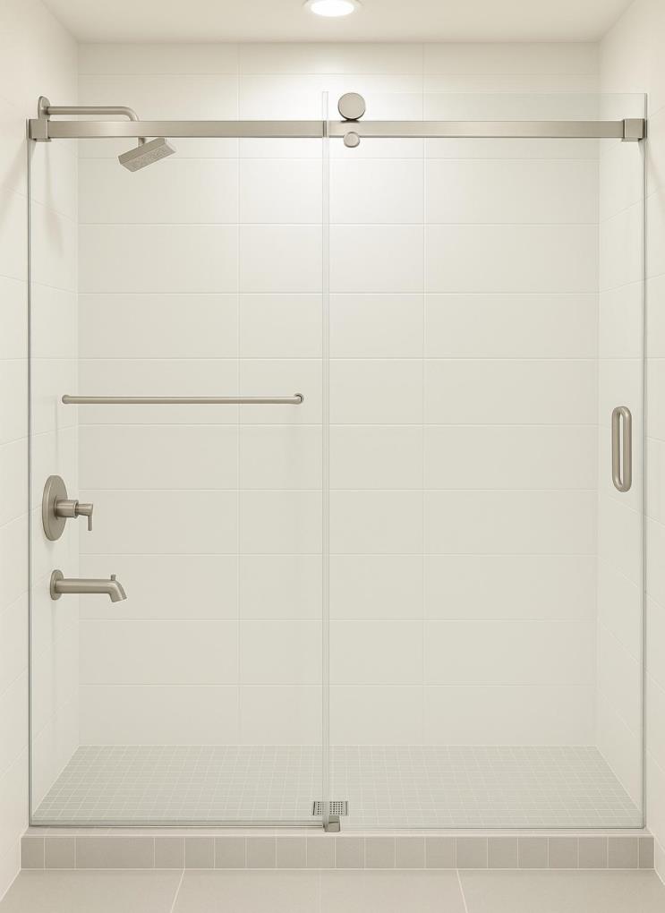 Glass Shower Doors in Maple Ridge 4 Sliding Glass Shower Door Shower Glass - Brushed nickel color with other hardware