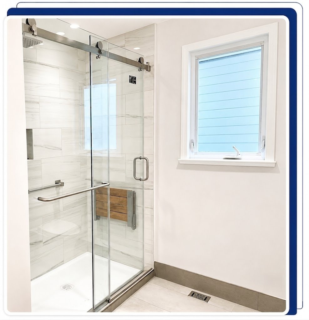 Frameless sliding glass shower doors with clear tempered glass