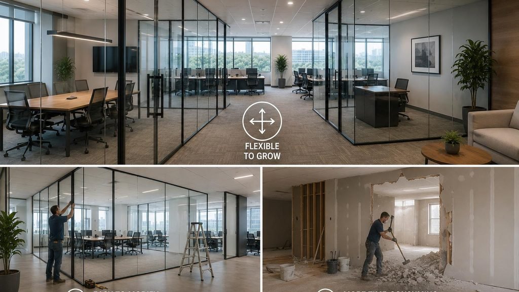 Glass Office Partitions vs. Drywall Offices: Pros, Cons & Key Differences 5 office flexibility 16x9 under 200KB