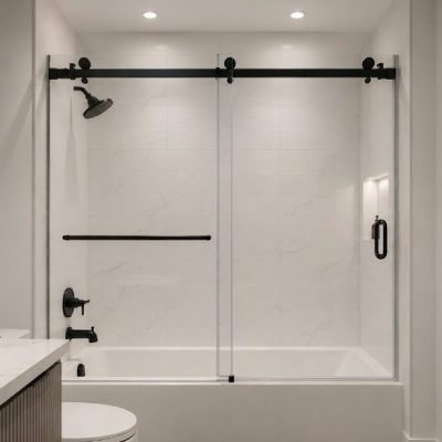 Frameless Sliding bathtub glass door installed by VanGlaze in Metro Vancouver