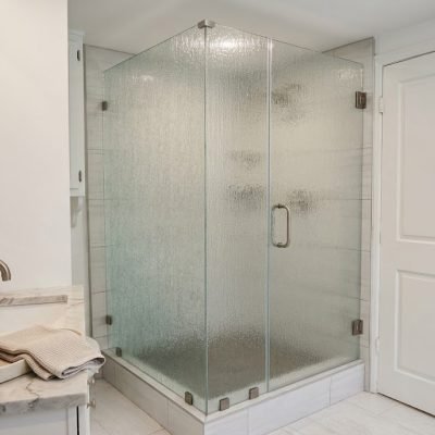 Pivot Shower Door with Rain Glass.