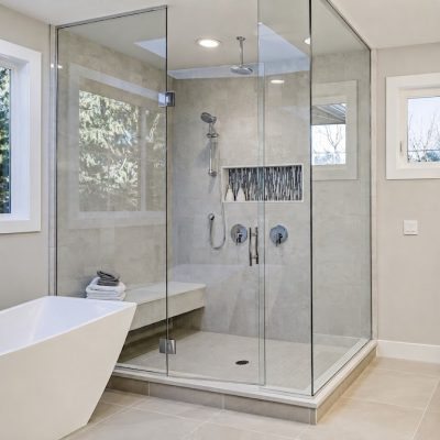 Swinging shower glass door